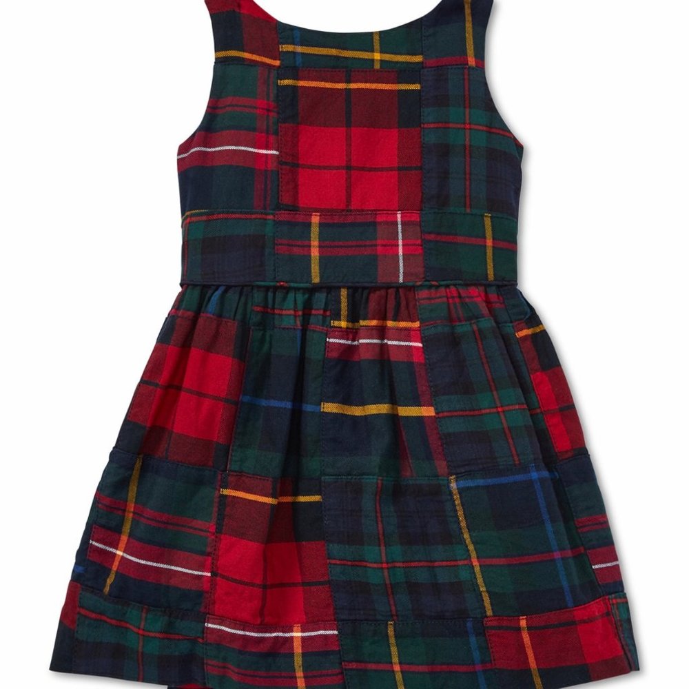 Ralph Lauren Baby Girls Tartan Patchwork Flannel Dress without Bloomers